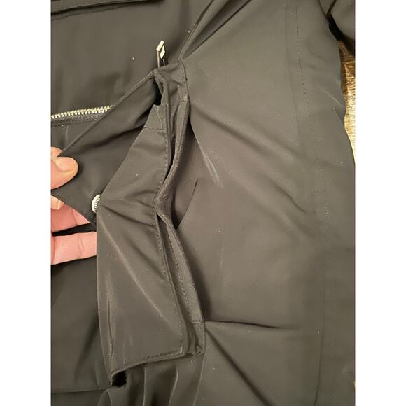 The Kooples Sport Logo Faux Down Fur Hooded Bomber Jacket Puffer Black Coat 2 M - Picture 9 of 14